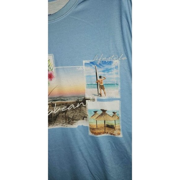 Caribbean Mens 3XT Blue Graphic T-Shirt - Picture 4 of 10